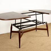 Danish high and low table in teak and brown lacquered wood, Smørrebrø model
