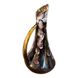 Vase de style fat lave avec poignée, victoire, glaçage goutte à goutte violet, jaune et noir
