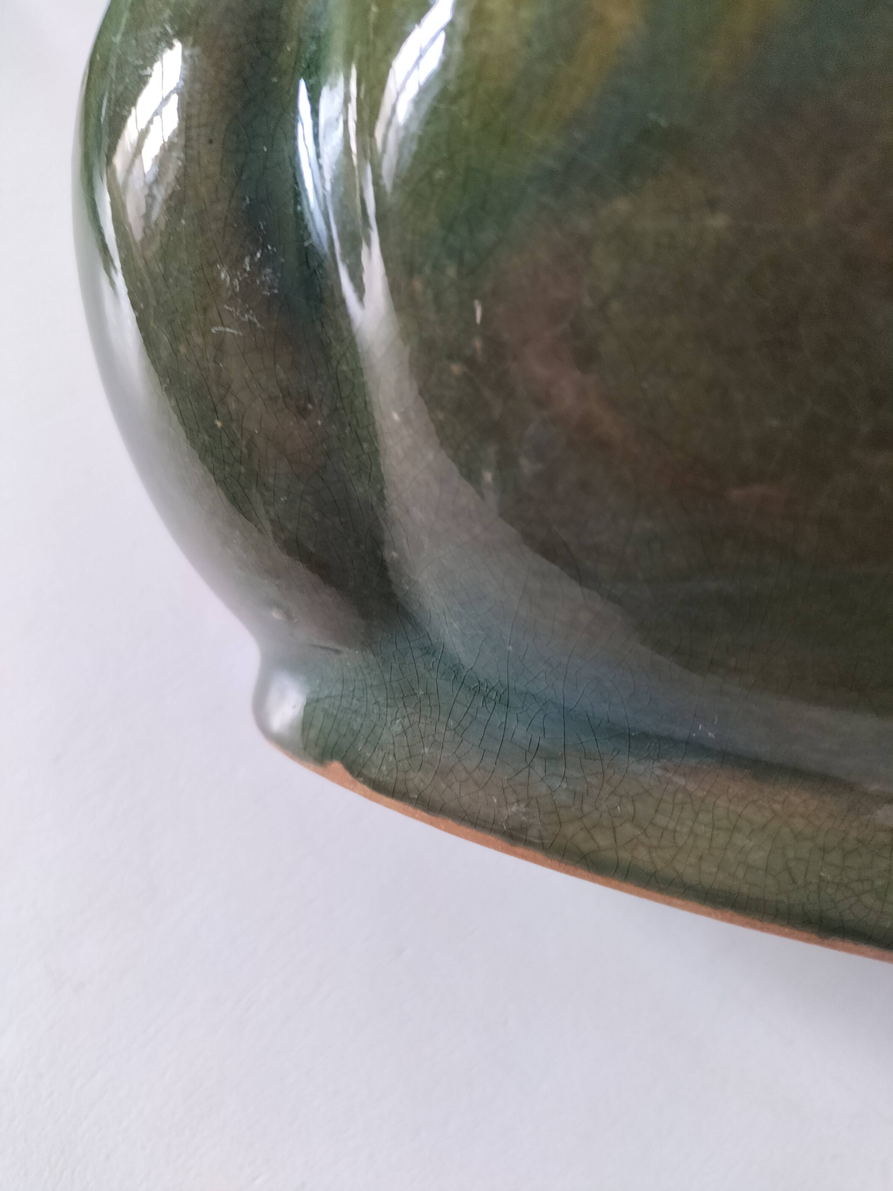 Art Deco flared cache-pot in turquoise glazed earthenware.