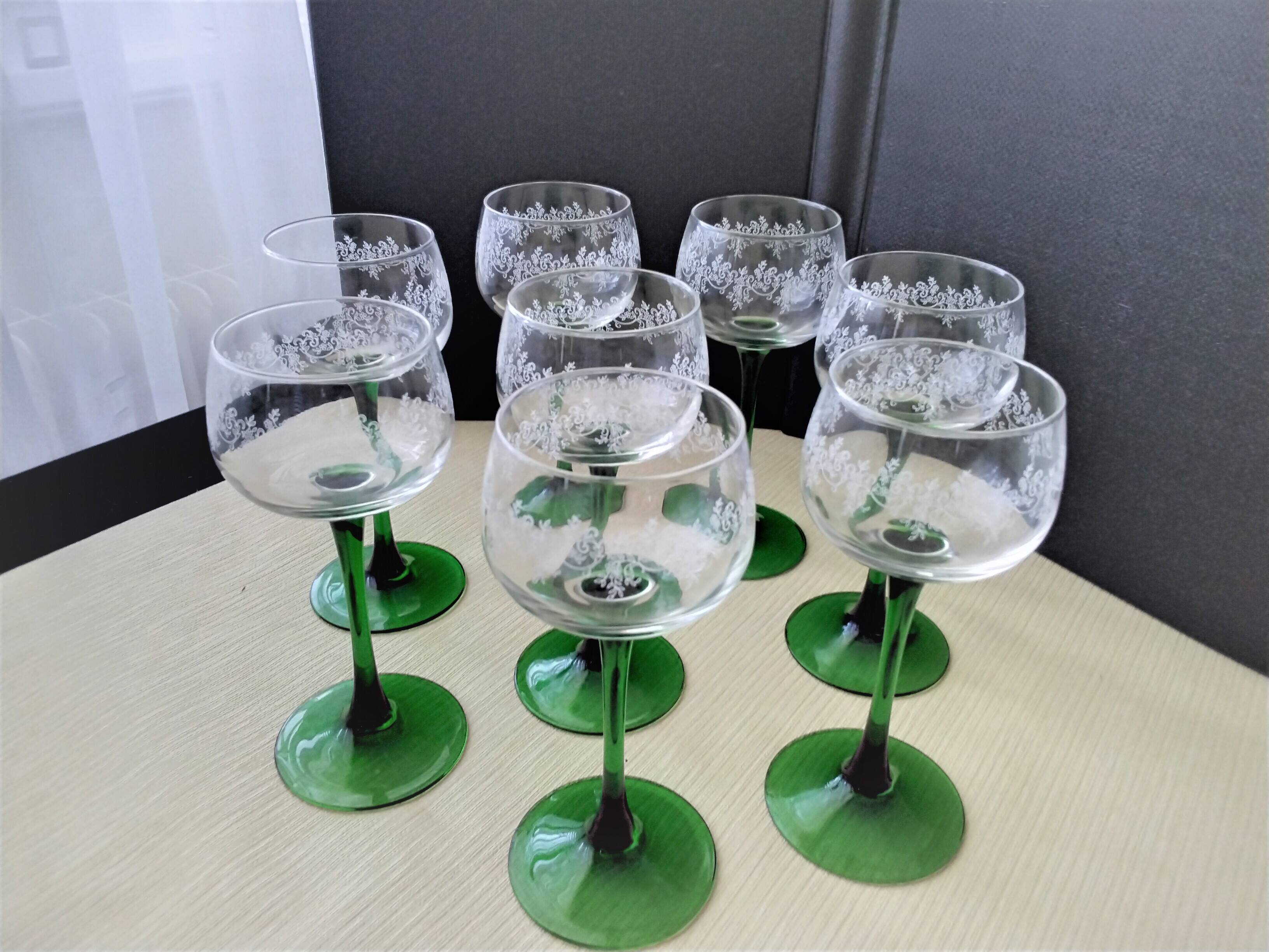 8 Alsace white wine glasses Luminarc screen-printed decor