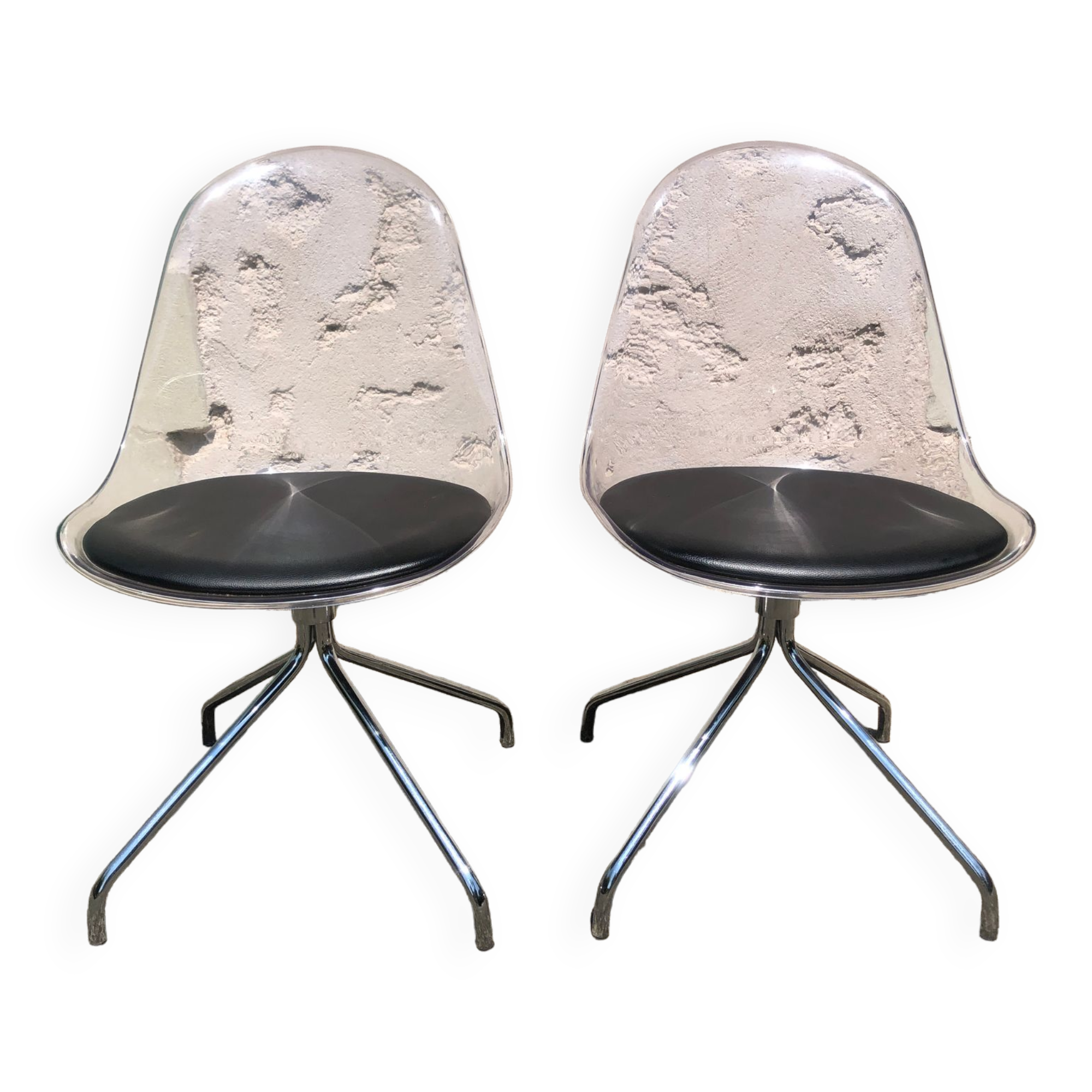 Pair of plexiglass chairs and 4 chrome legs