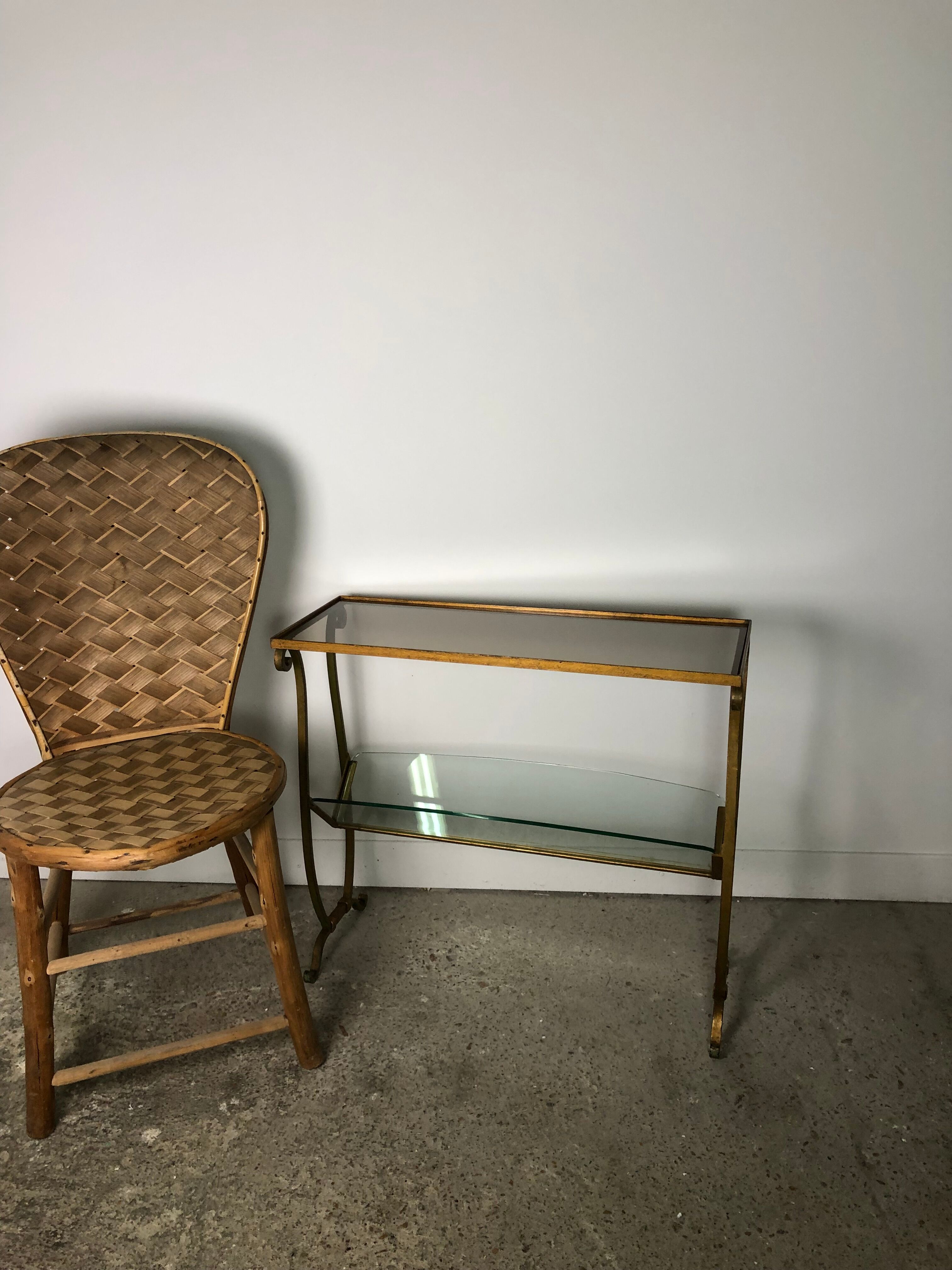 Review door / golden wrought iron sofa end and glass top 1950