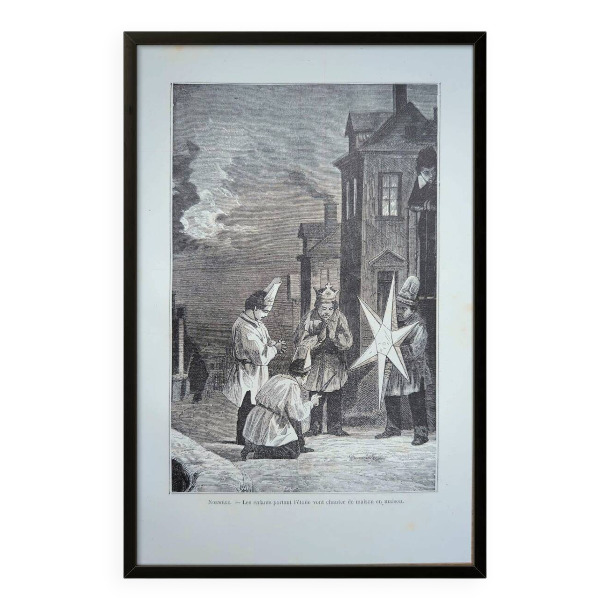 Christmas in Norway, old engraving, printed in 1885.