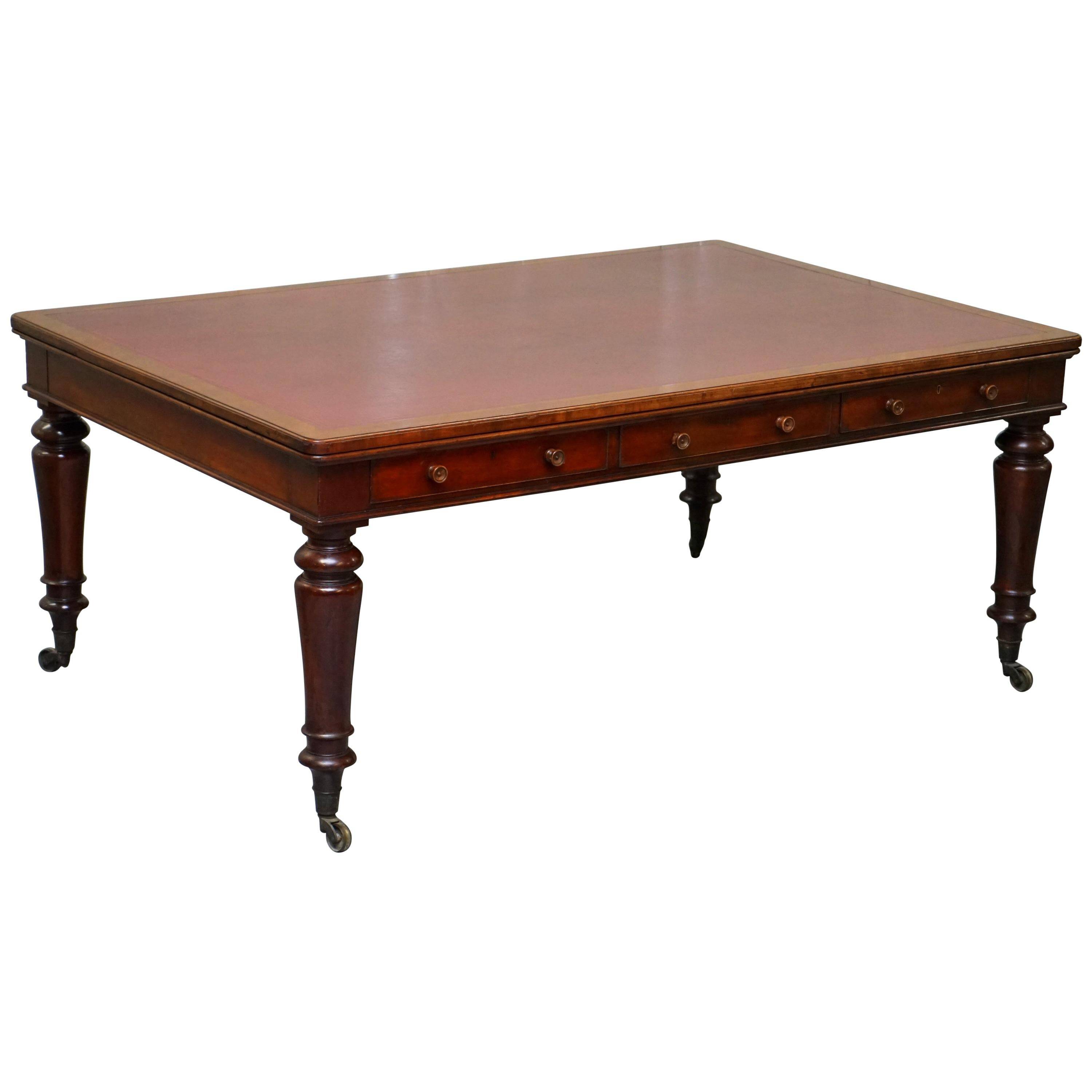 Rare double-sided desk in hardwood by Holland and Sons, Victorian era.