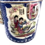 Japanese porcelain teapot with bamboo handle geisha décor and bird on flowers