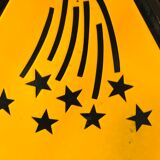 Stars yellow warning sign vintage european 1980's industrial big enamel
