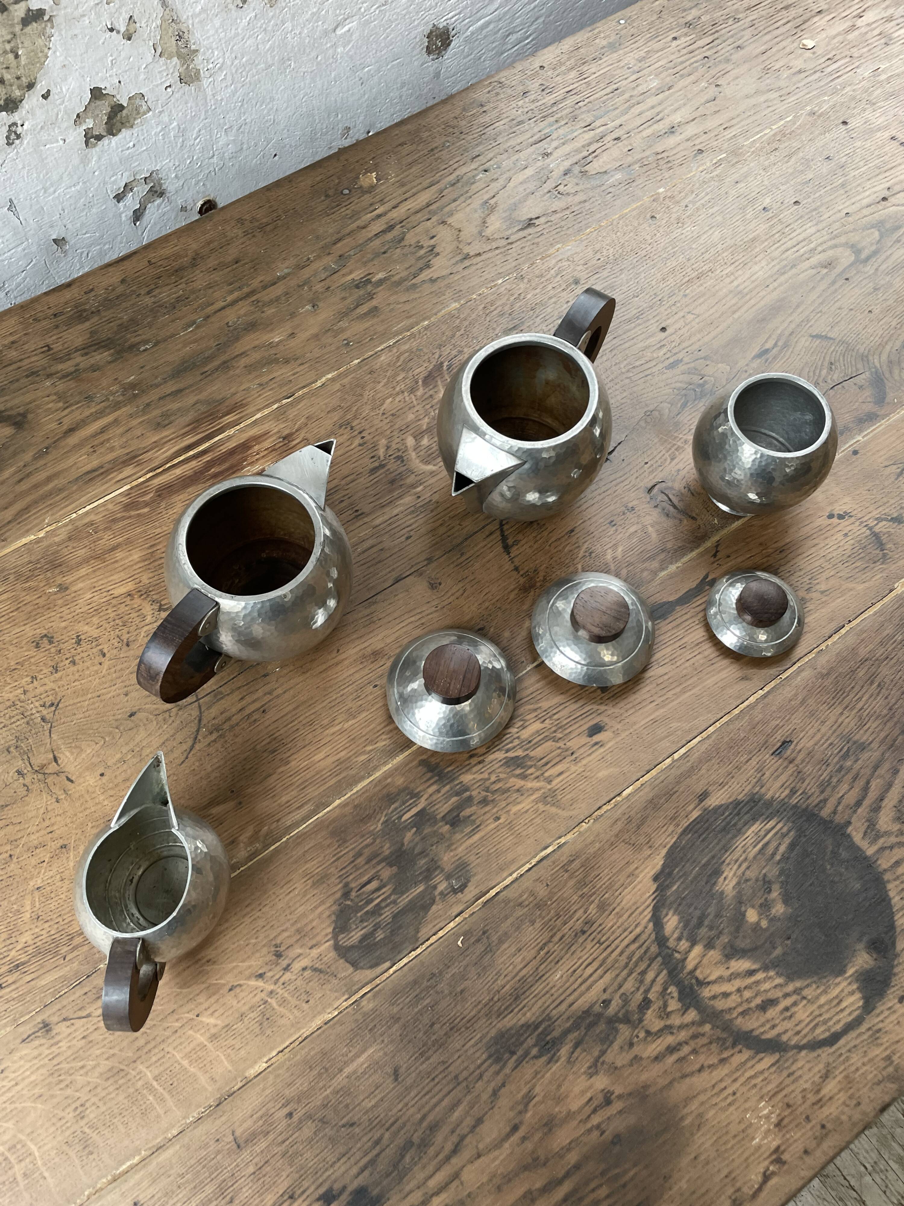 René Delavan Art Deco Pewter Teapot Set