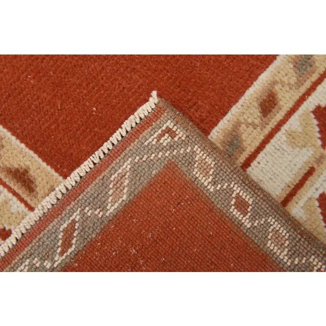 1970's Vintage Turkish Milas Handmade Wool Cotton Orange Area Rug 88x136