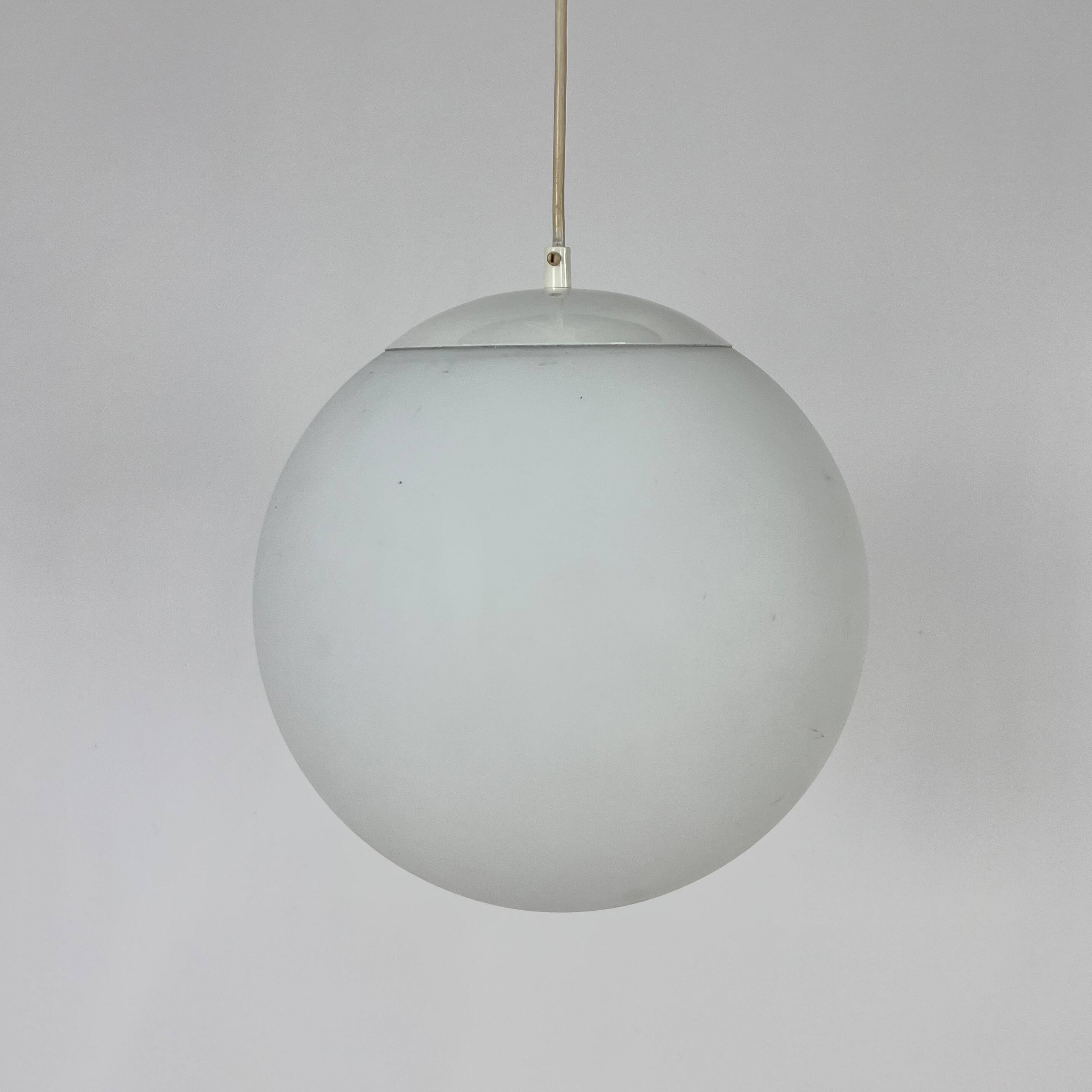 Vintage glass hanging ball lamp by hala zeist, 1960s