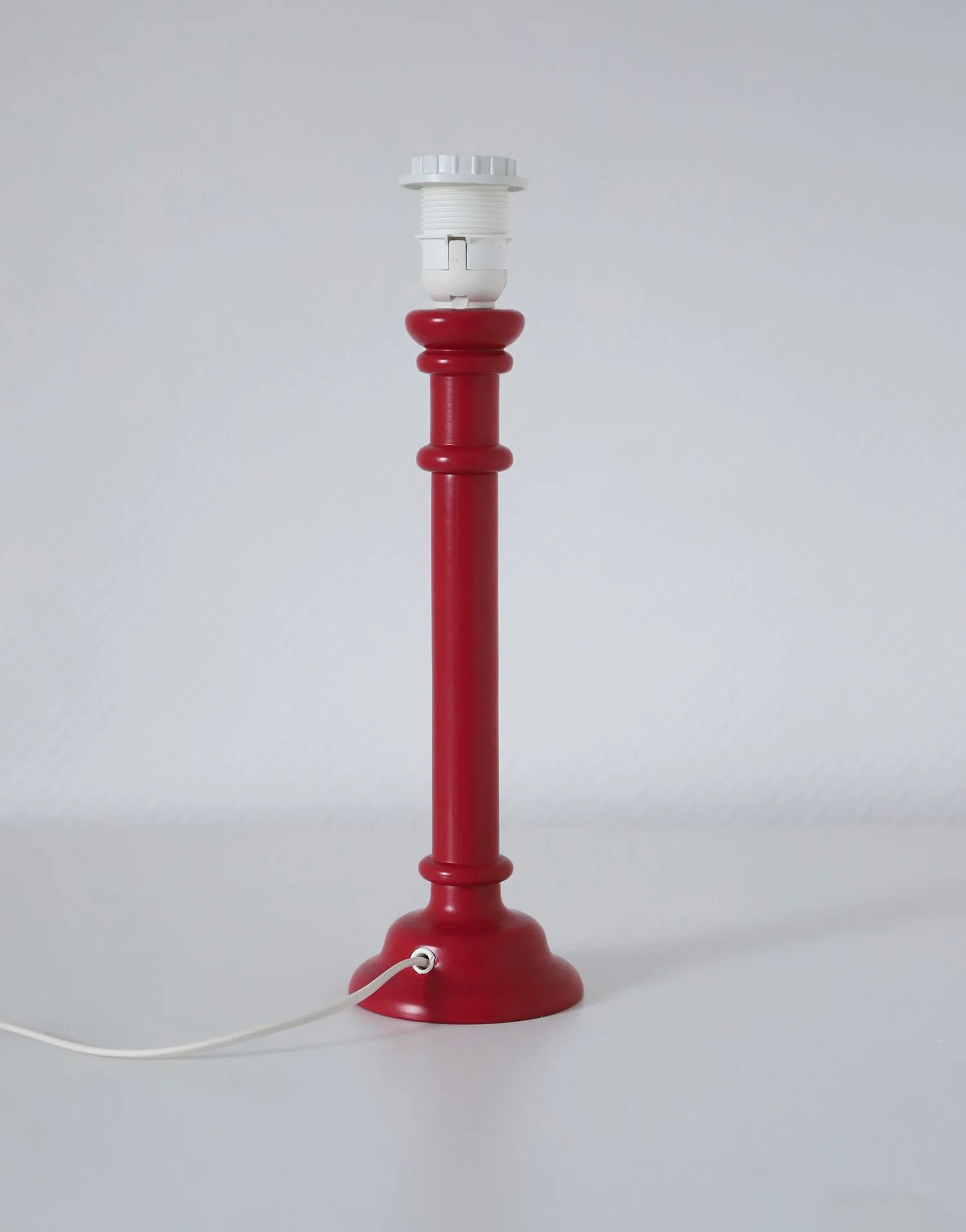 Recycled vintage lamp — turned red wooden base, floral shade