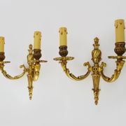 Old pair of bronze double-light wall sconces. 60s
