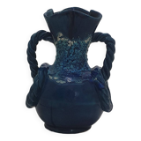 Blue Vallauris vase with twisted handles