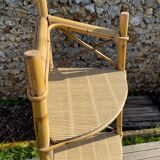 Étagère d angle style Audoux Minnet en rotin vintage 1950