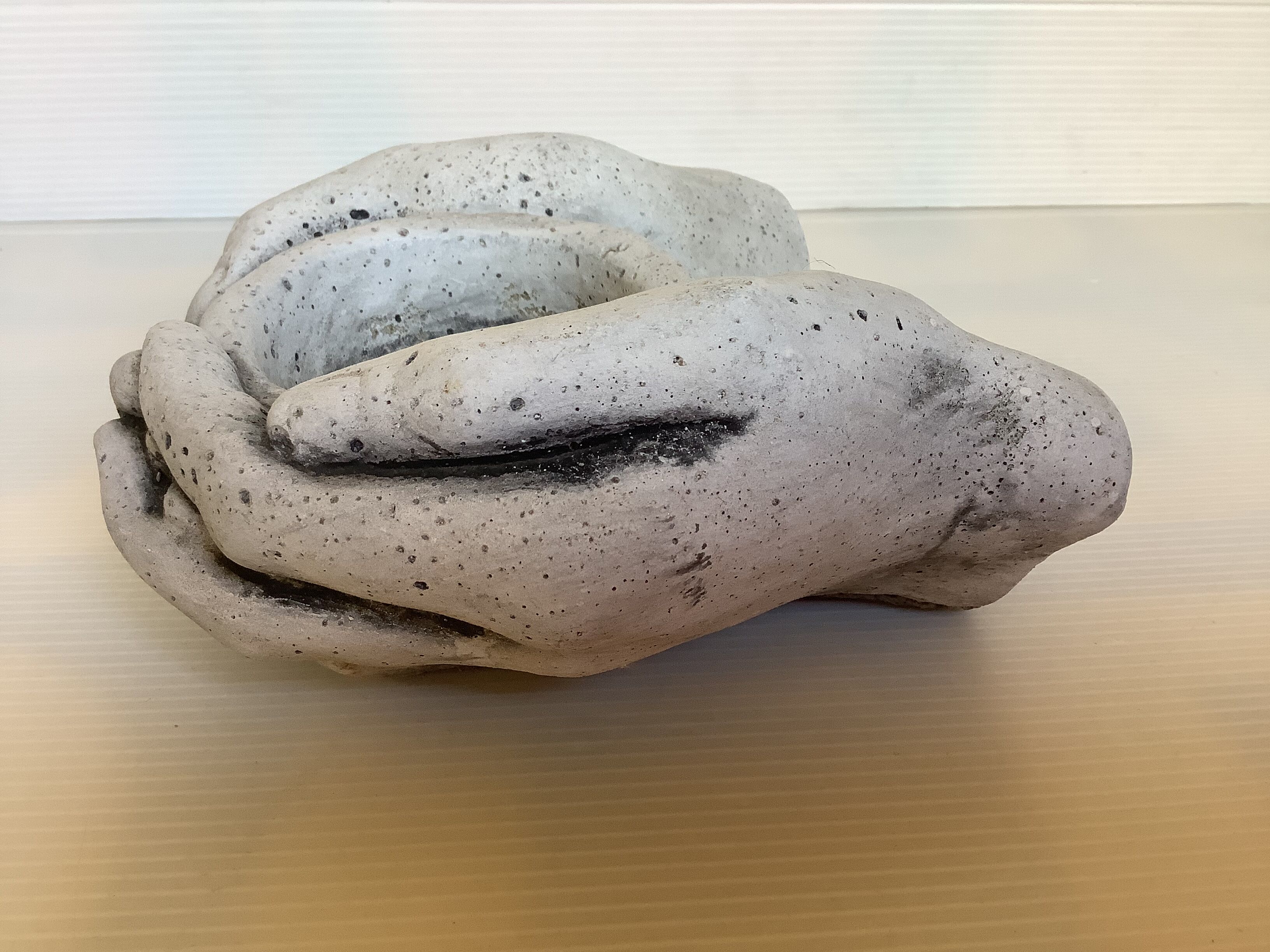 Hand candle holder gray black stone