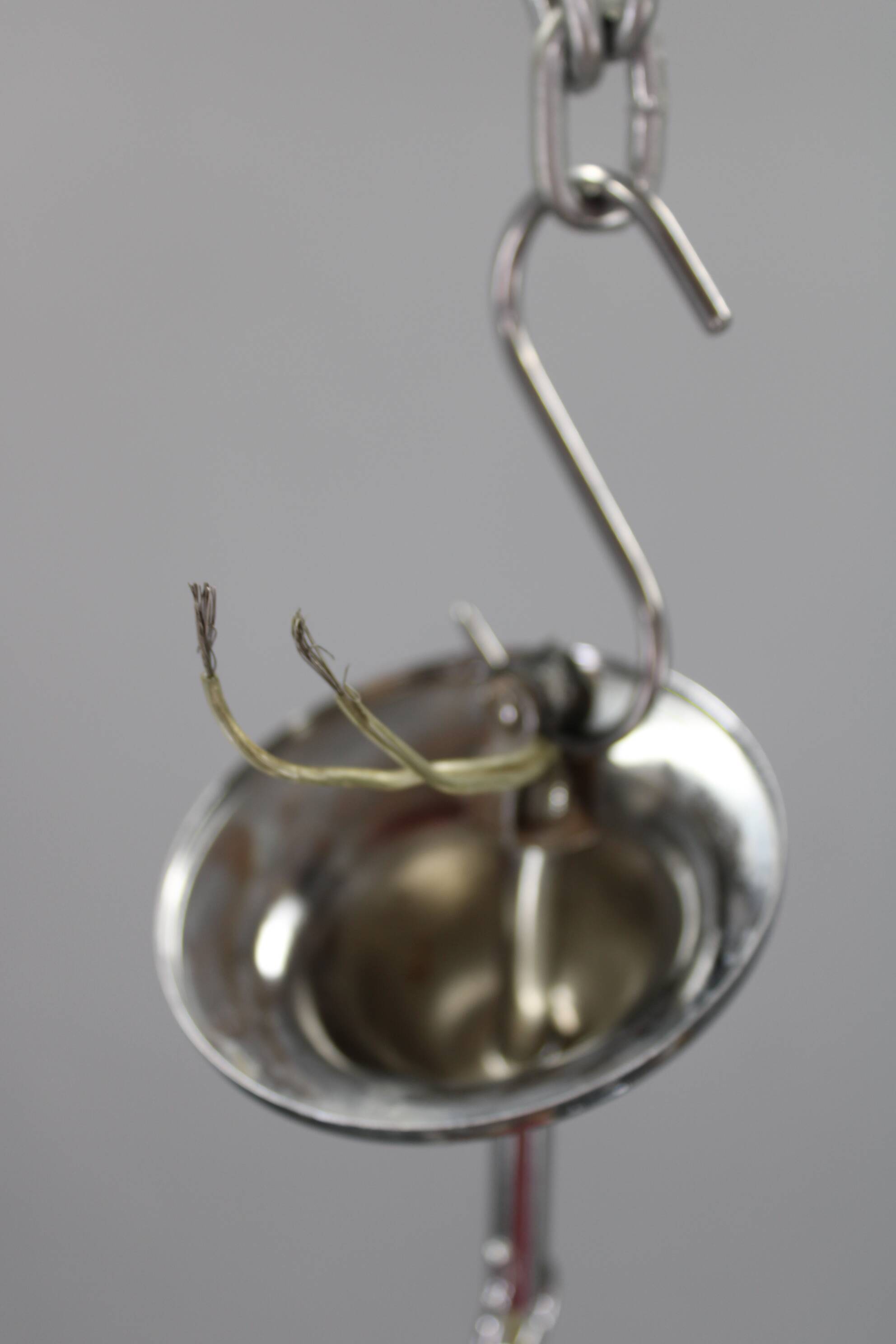 1970s Italian chandelier with Murano glass shades and anodized metal frame