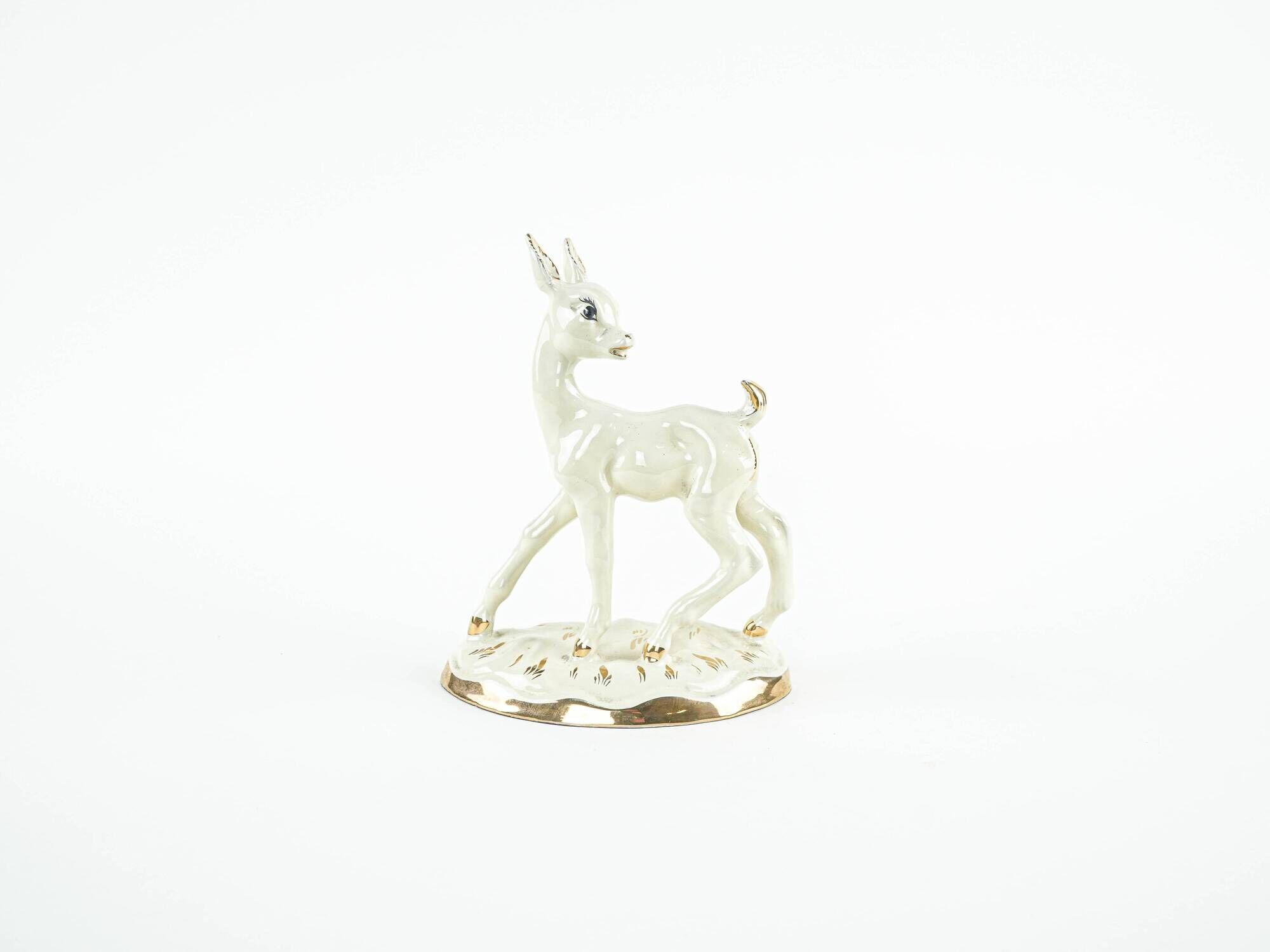 Ceramic deer figurine, glazed Danish pottery from the 1970s