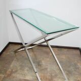 1990s-style Modern console table, chrome and glass, 120 cm