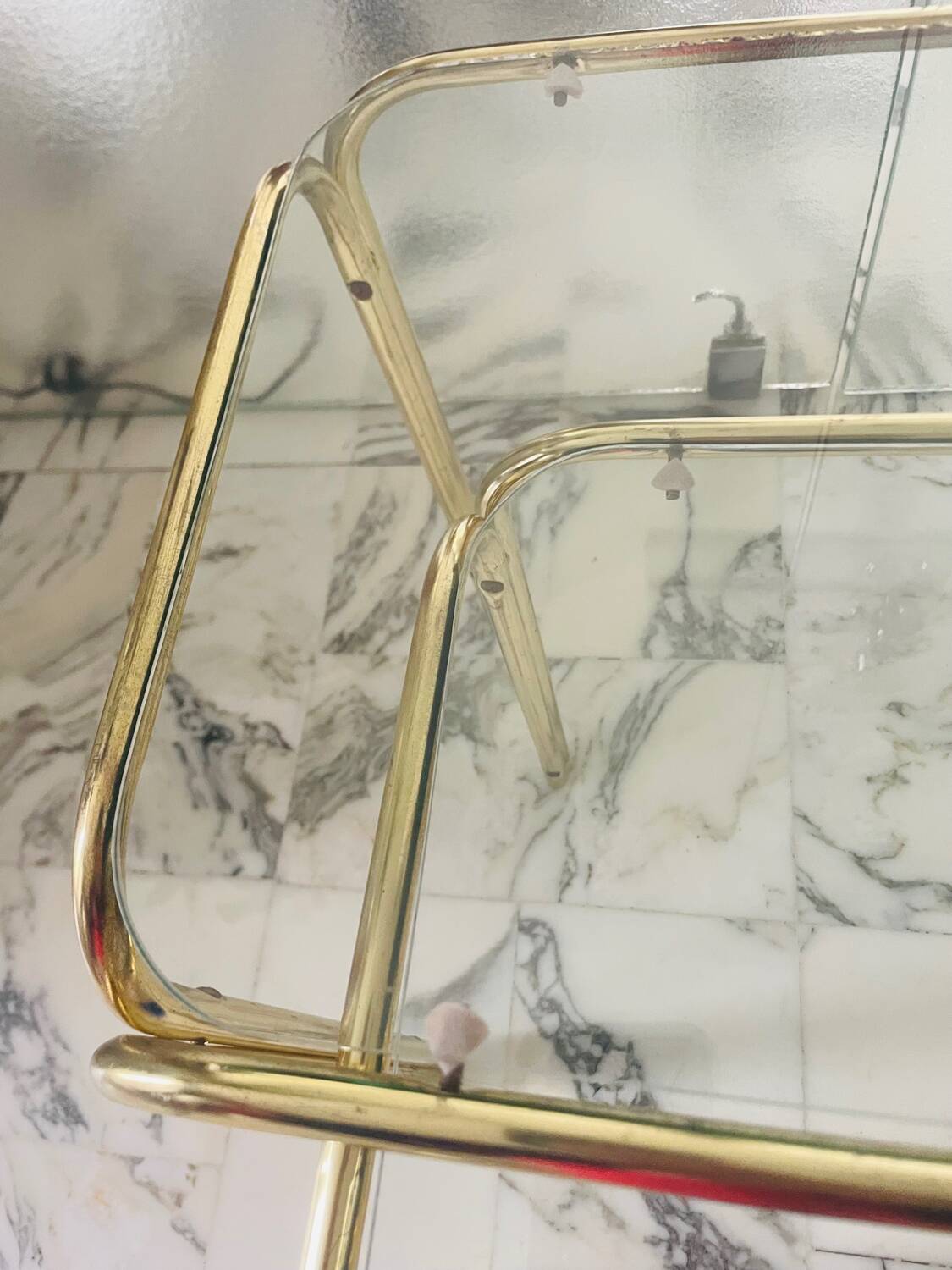 Vintage nesting coffee table in gold-plated metal, brass-style, circa 1970