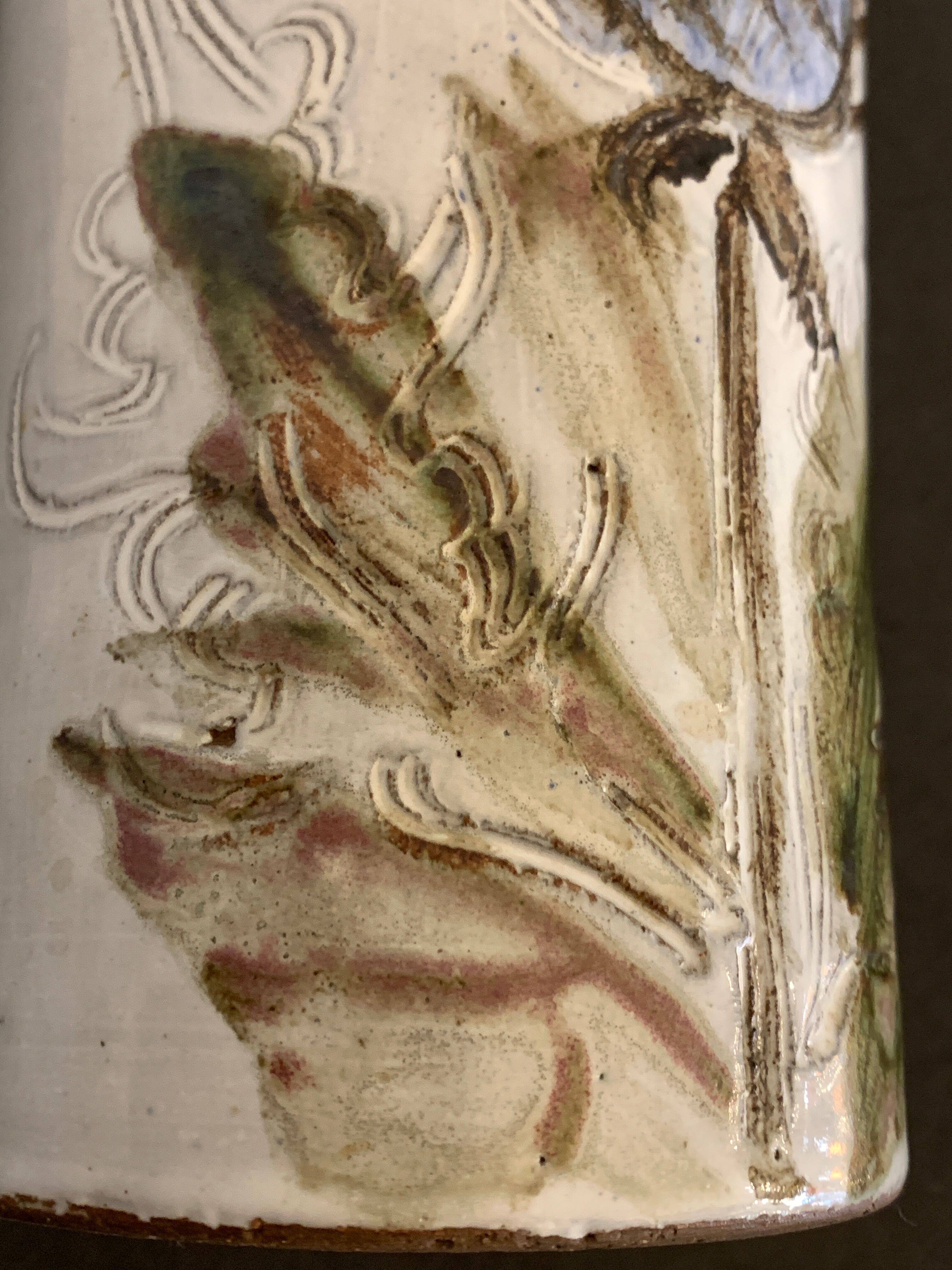 Bottle holder or refresher Albert Thiry, in glazed ceramic Vallauris, thistle decoration, 1960