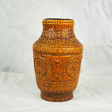 Vase with round reliefs and textured friezes, vibe seventies speckled ochre - Bay Keramik 60s 70s