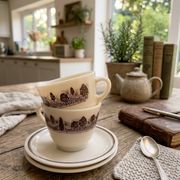 Duo tasses/sous tasses verre opalin vintage JAJ Pyrex England