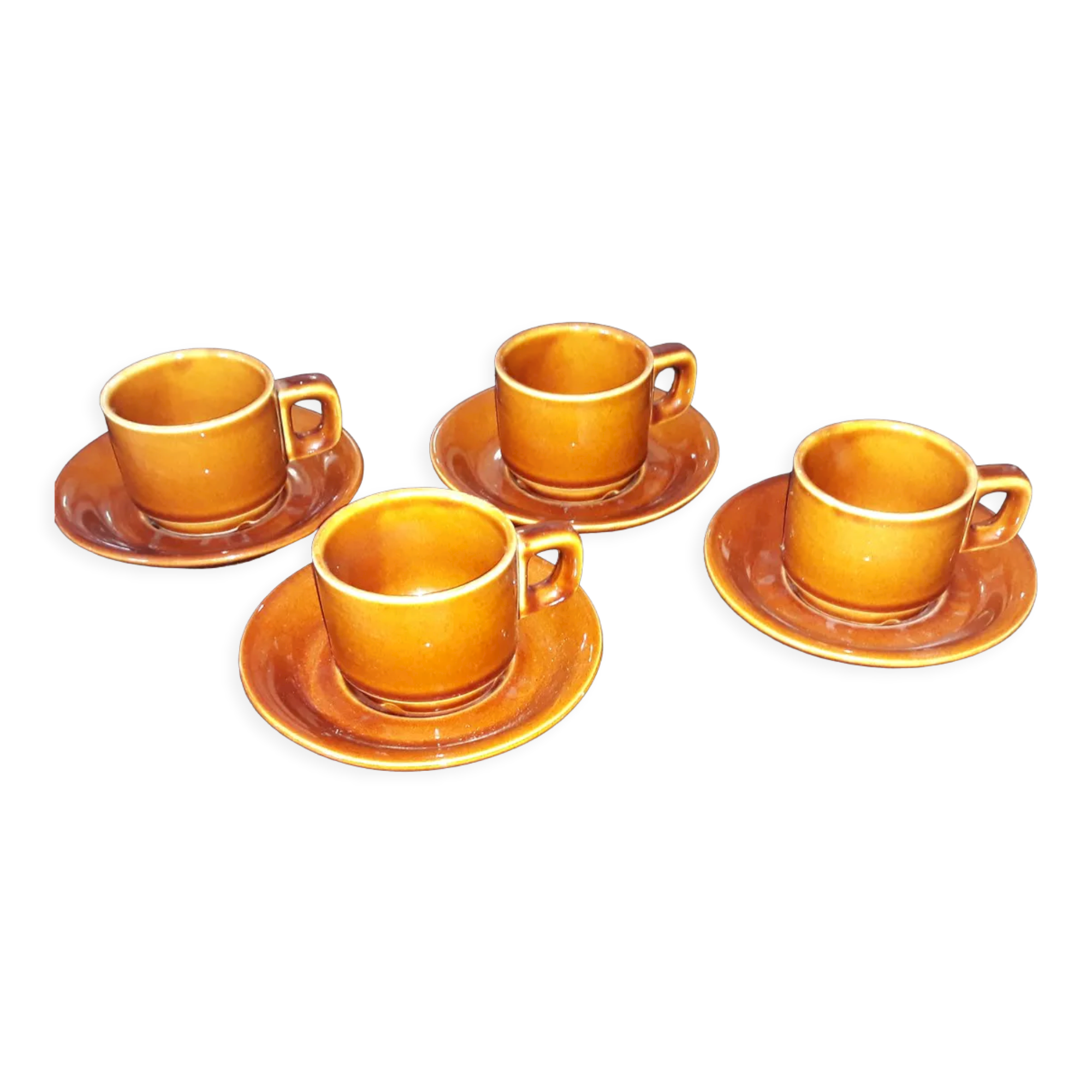 4 bistro coffee cup and sub-cup set 80s