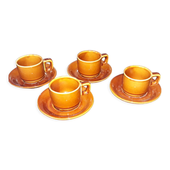 4 bistro coffee cup and sub-cup set 80s