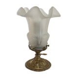 Lampe à poser en bronze et tulipe en verre plissé, Louis XVI, 1900 ancienne vintage