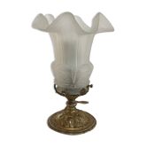 Lampe à poser en bronze et tulipe en verre plissé, Louis XVI, 1900 ancienne vintage