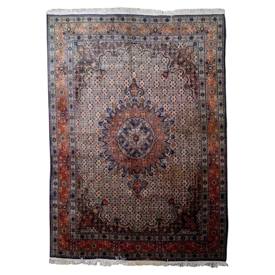 1940s handmade wool medallion rug, ivory and navy, 212 × 312 cm