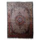 1940s handmade wool medallion rug, ivory and navy, 212 × 312 cm