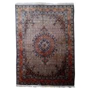 Tapis médaillon en laine fait main des années 1940, ivoire et marine, 212 × 312 cm