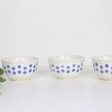 Set of 3 chocolate cups, beige and blue, Boch La Louvière, vintage