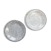 2 Small vintage plates in black and white speckled Italian earthenware