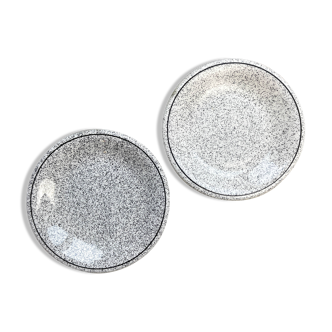 2 Petites assiettes vintage en faïence Italienne mouchetée noir et blanc