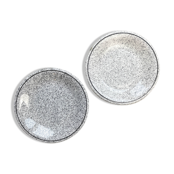 2 Small vintage plates in black and white speckled Italian earthenware