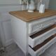 Vintage chest of drawers with pearl gray patina and waxed finish, 3 drawers, wooden top.