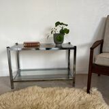 Vintage glass and chrome console coffee table