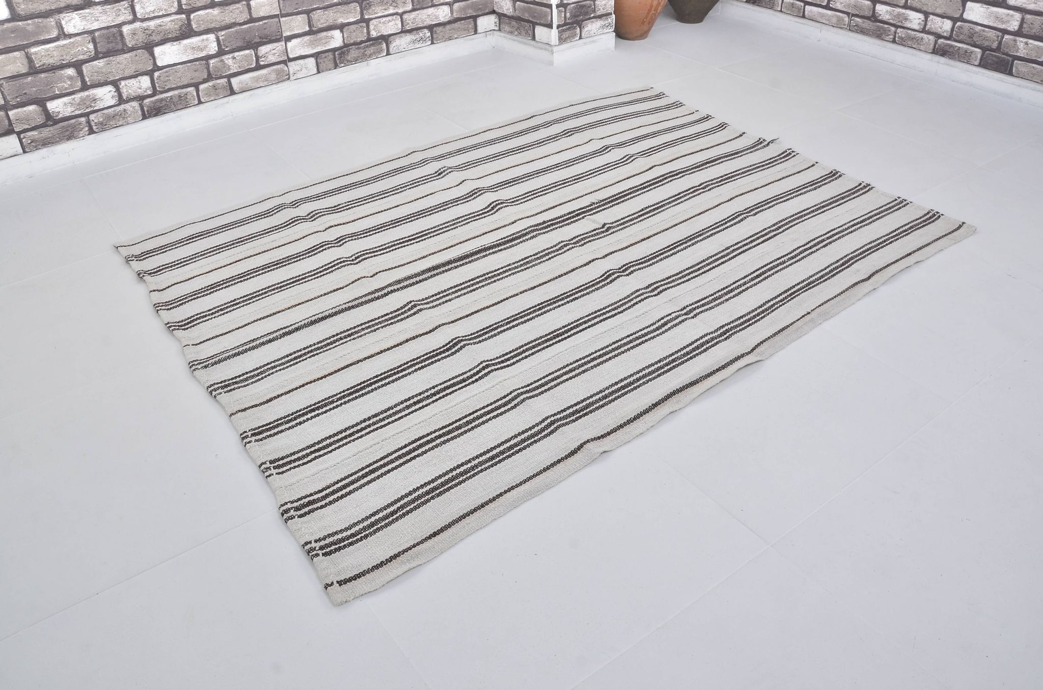 Vintage Anatolian Striped Hemp Kilim Rug, Reference 3665