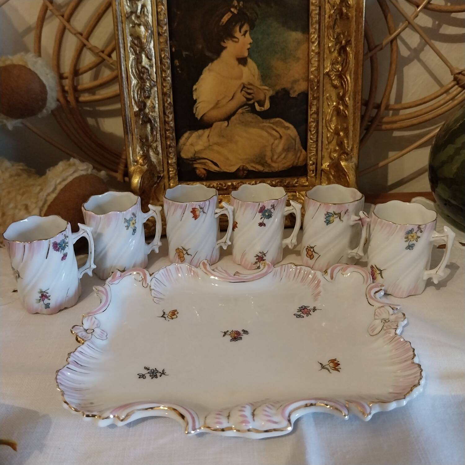 Antique Art Nouveau liqueur set in porcelain