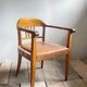 Swiss Art Deco Wood Armchair with Brown Leather Seat, 1930s