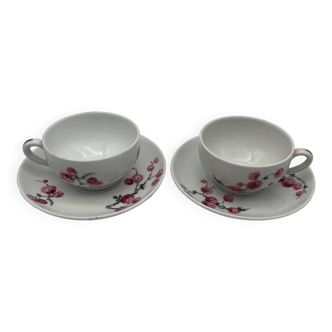 Service à café tête à tête en porcelaine de Limoges motif fleurs