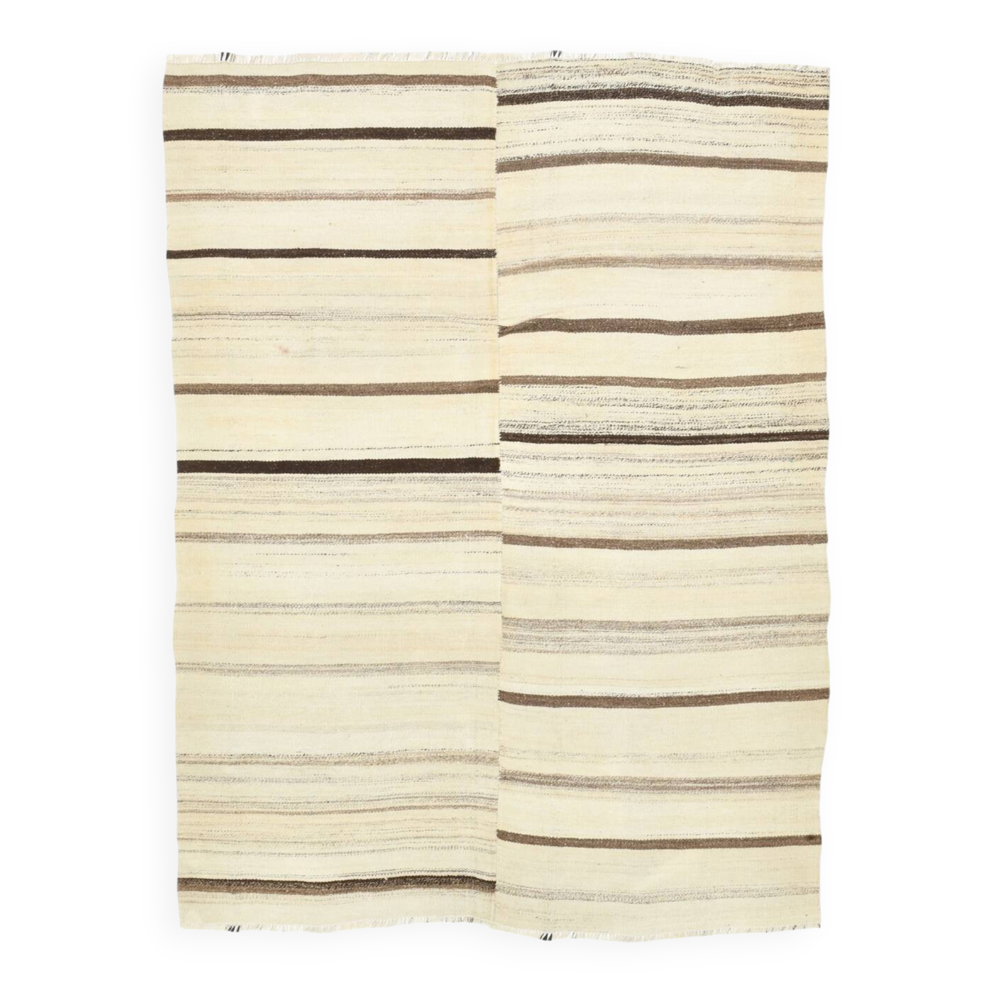 Tapis Kilim rayé crème et marron, 161 x 211 cm