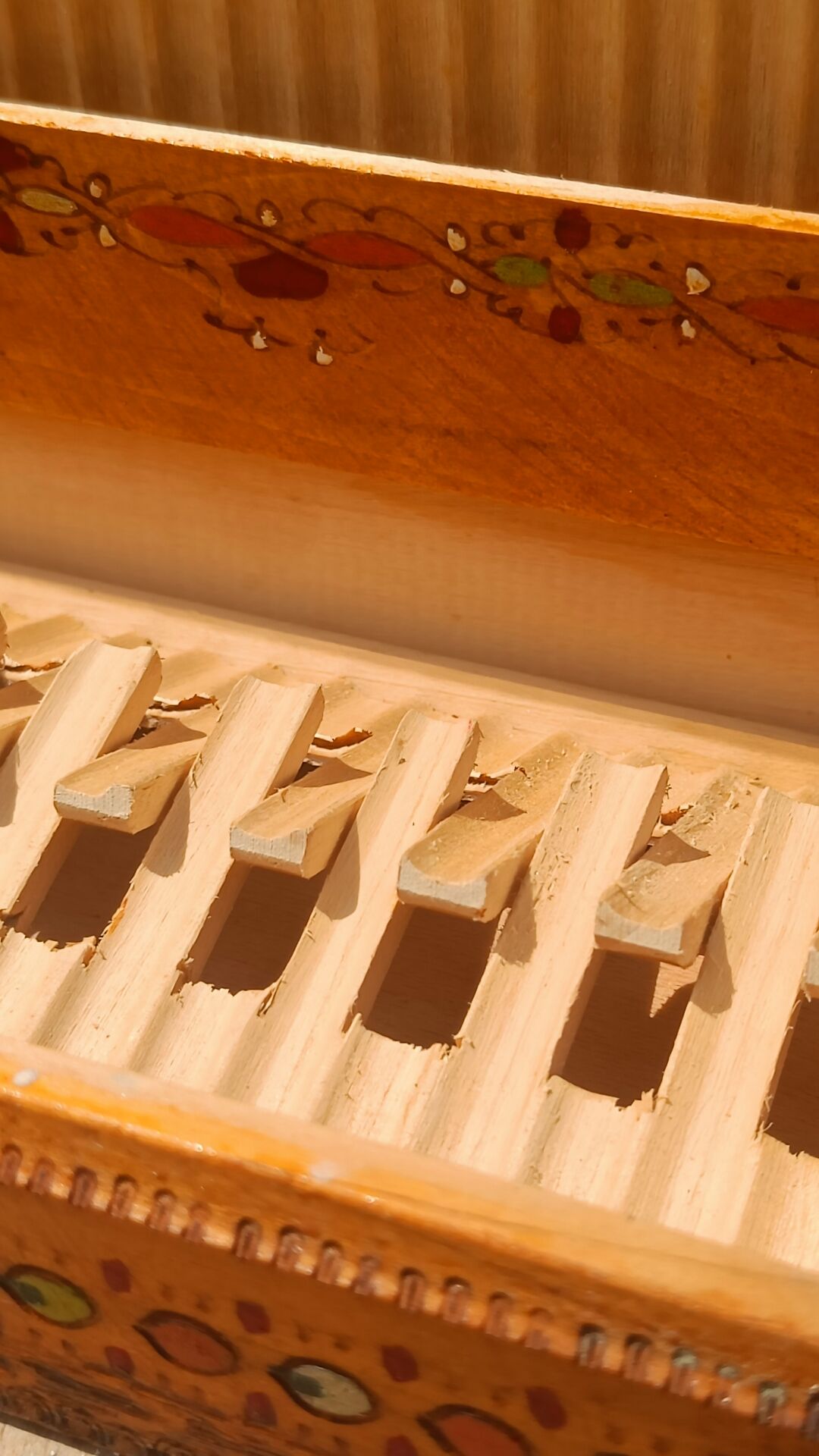 Bulgarian wooden cigarette box, pyrographed and hand-painted.