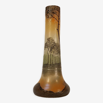 Vase soliflore en verre gravé à l'acide signé Legras - Art Nouveau