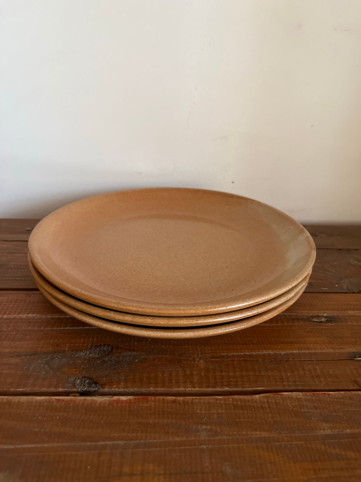 3 assiettes plates en grès 