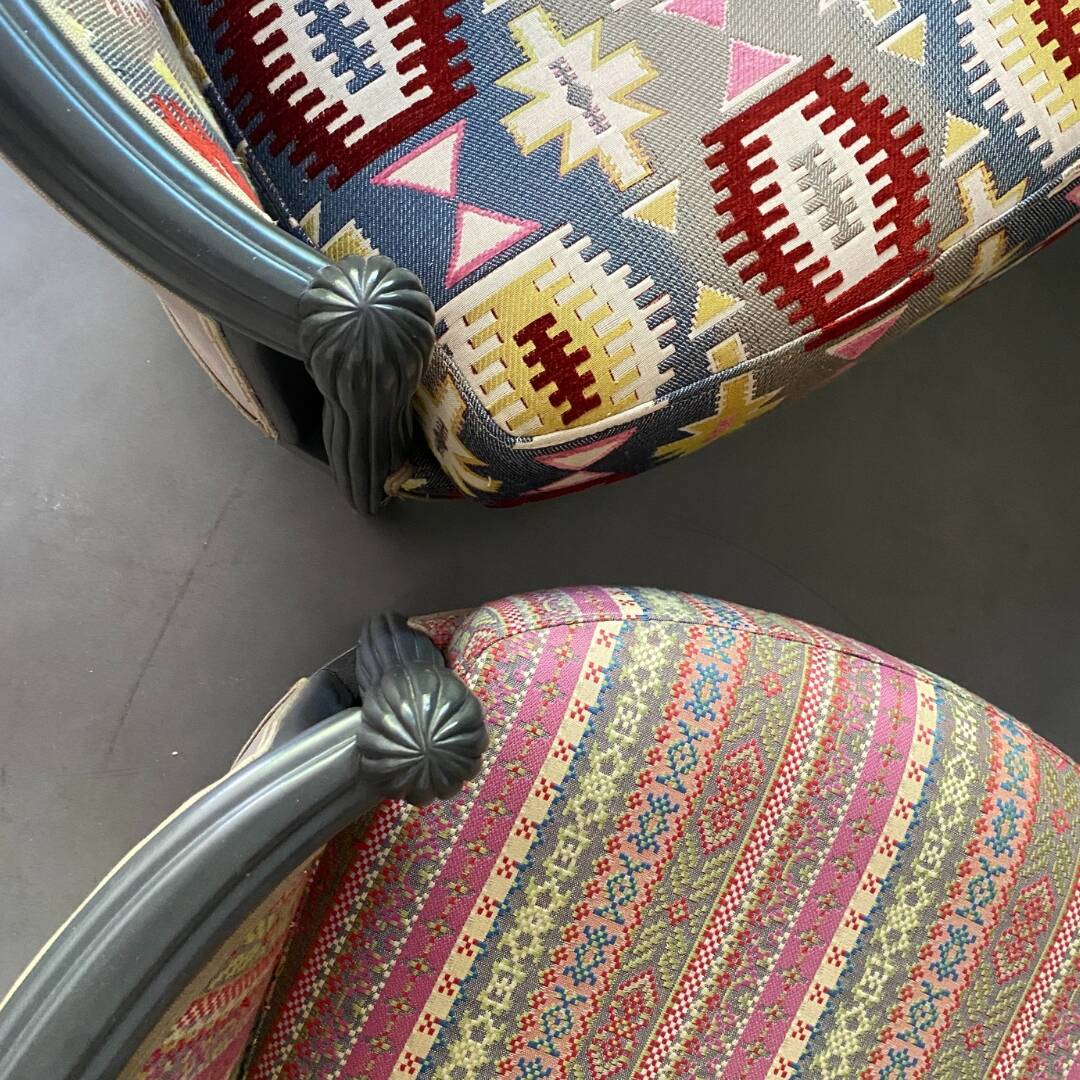 Ensemble canape et fauteuils anciens - restauration tissu Pierre Frey