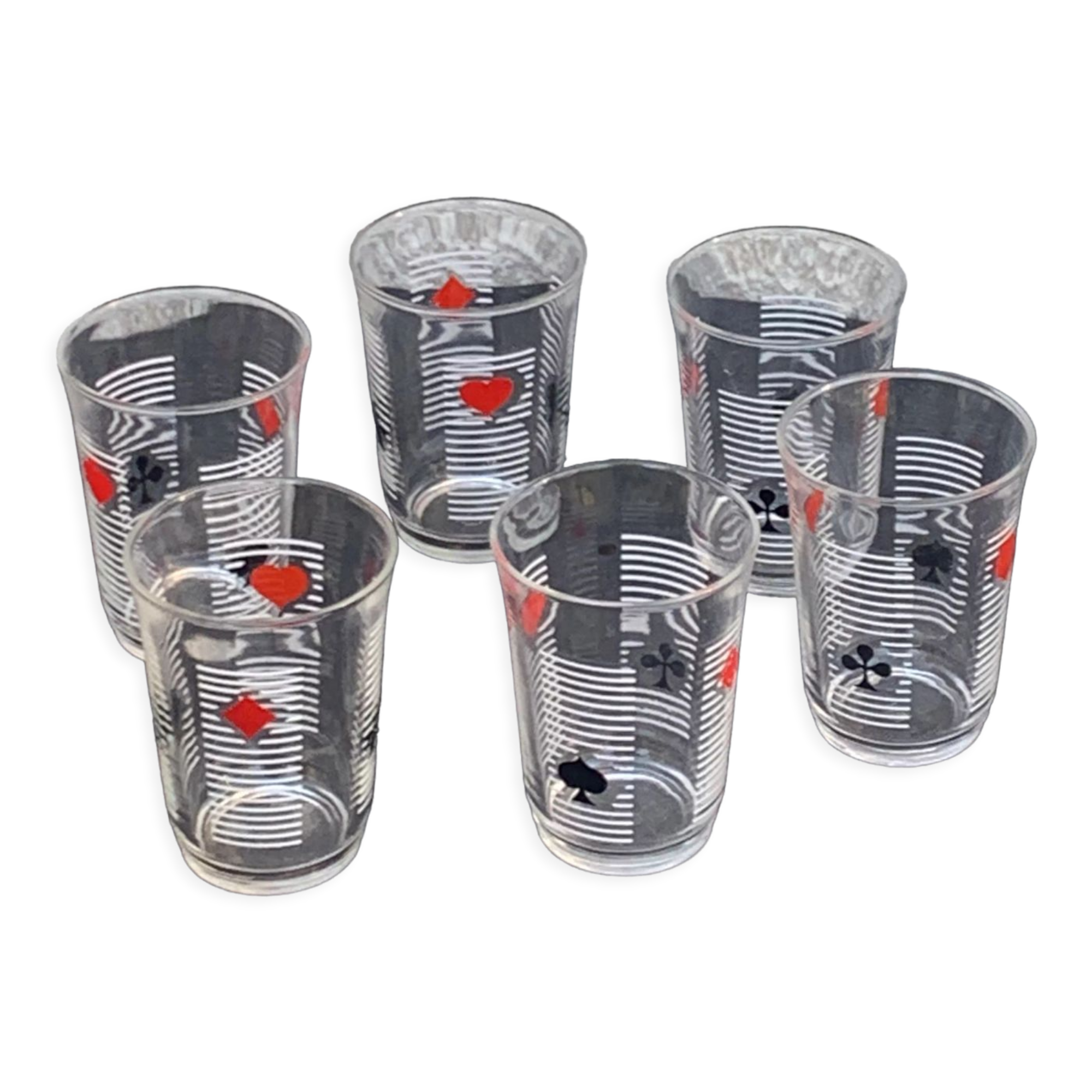 Lot 13 Verres Vintage Jeu De Cartes Rouge Et Noir - Décoration Rétro 6,2 Cm