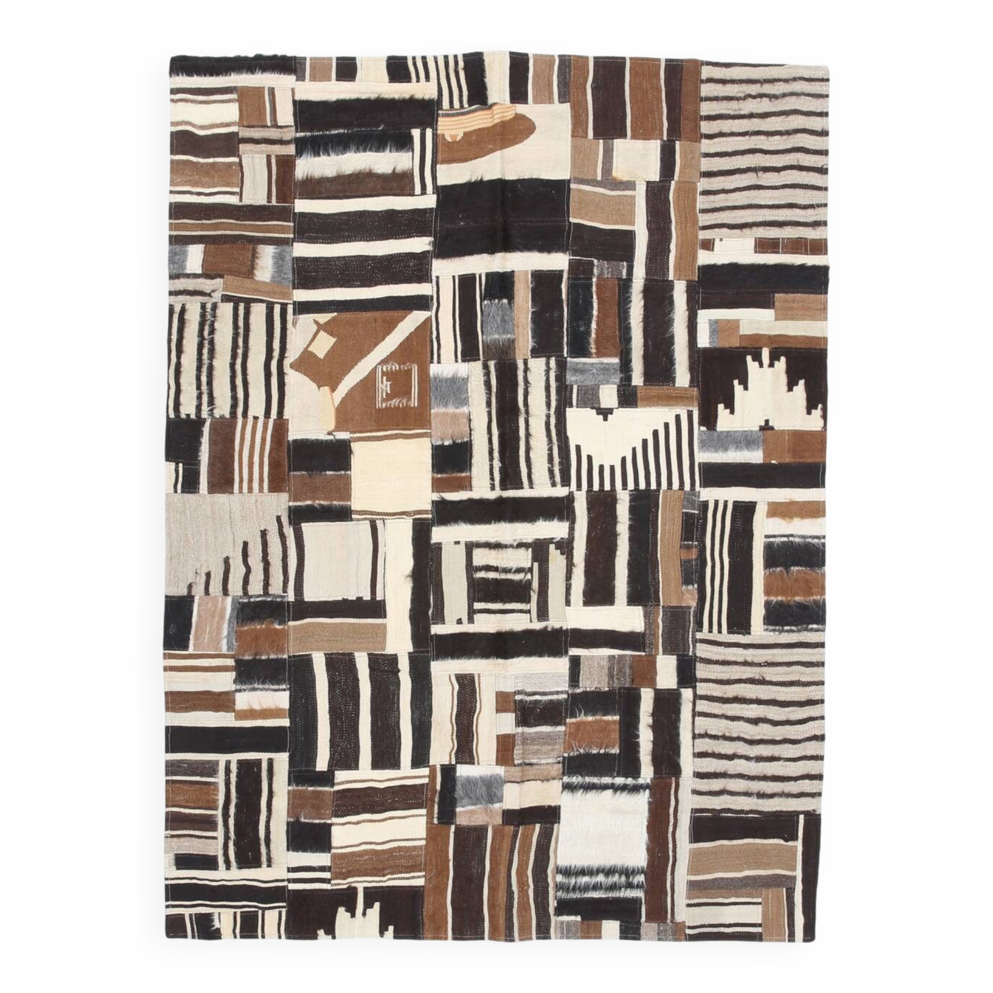 5x7 Brown & Cream Handmade Vintage Kilim Rug, 149x200Cm