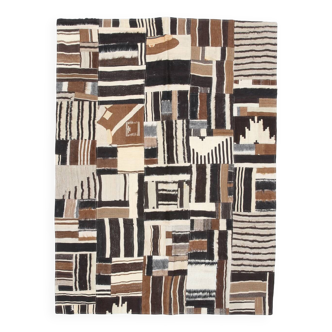 5x7 Brown & Cream Handmade Vintage Kilim Rug, 149x200Cm